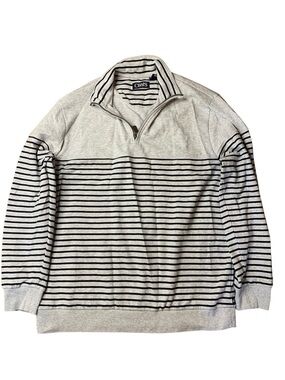 14. CHAPS Grey & Black Striped Quarter Zip Long Sleeve Pullover Size L